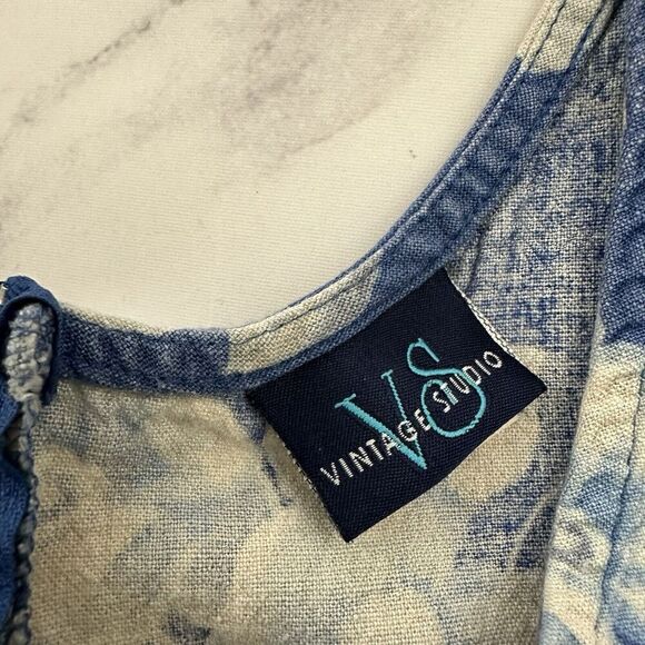 Vintage Studio Womens 90s Maxi Dress Size 16 Blue White Floral Linen Blend - Picture 5 of 10